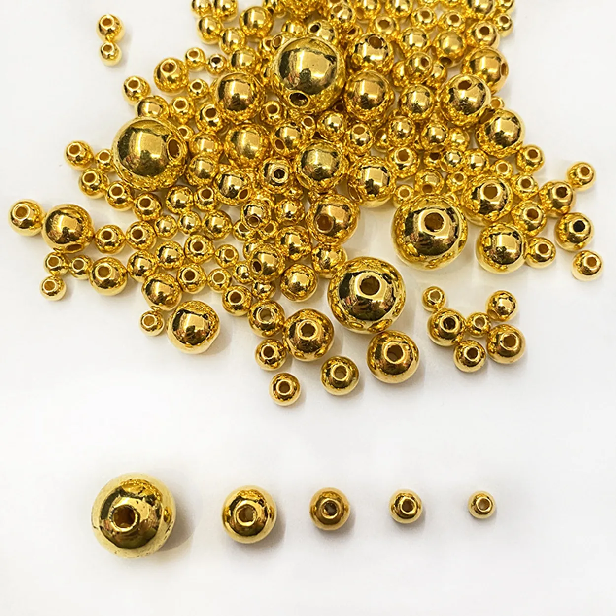 Round Gold Color Plated Acrylic Beads Lot 4mm 5mm 6mm 8mm 10mm 12mm DIY Jewelry Making