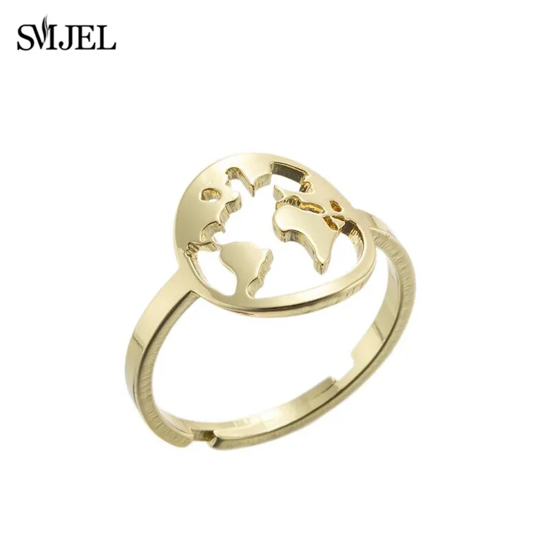 New Fashion World Map Ring Stainless Steel Golden Punk Hip Hop Round Geometric Rings for Women Men Creativity Gifts Friend