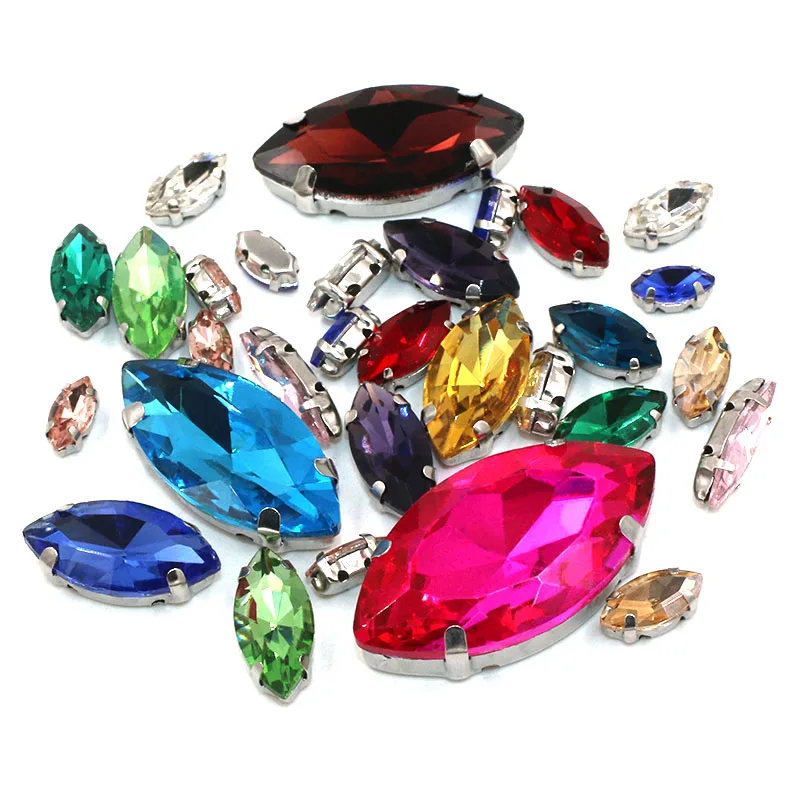 Mix Size Navette Glass Crystal Stones Pointback Leaf Shape Claw Rhinestones Sew On Garment Clothing Dress Jewelry Accessories