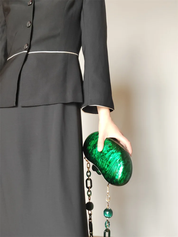 【Wander Lamar】Fashion Geometric Clutch Acrylic Designer Green Clutch Bags Beads Chain Clutch