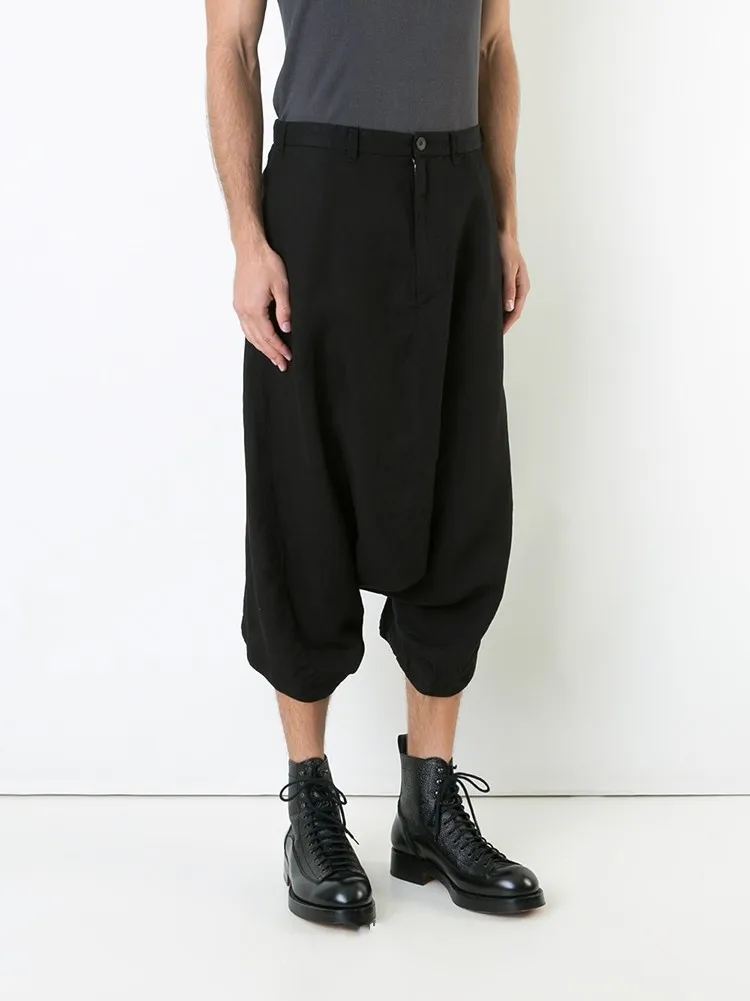 

Men's summer fashion baggy pants versatile low-end Harlem pants 7 point solid color harem pants with suspenders wide leg pants