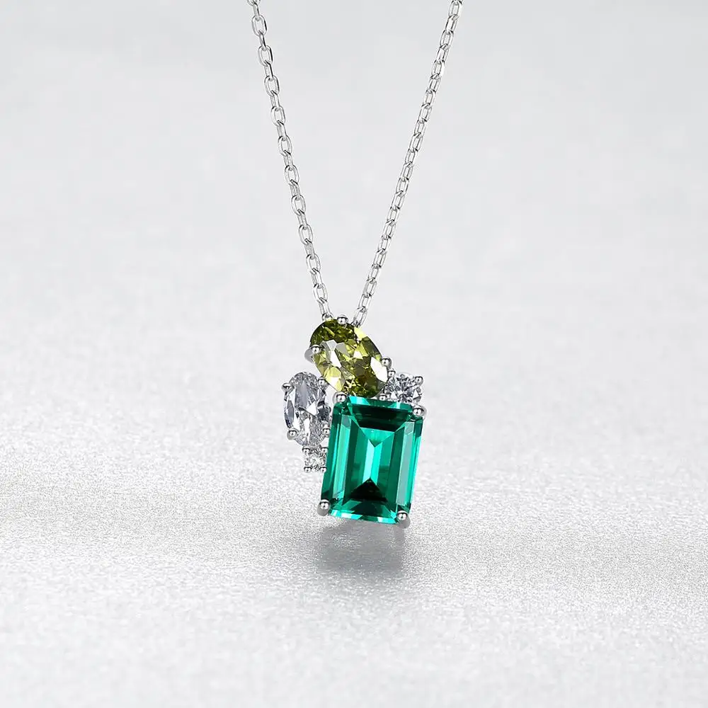 PAG&MAG Luxury Emerald Square Necklace Earrings Set For Women Sterling Silver 925 Jewelry Set Green Gemstone Fine Jewelry