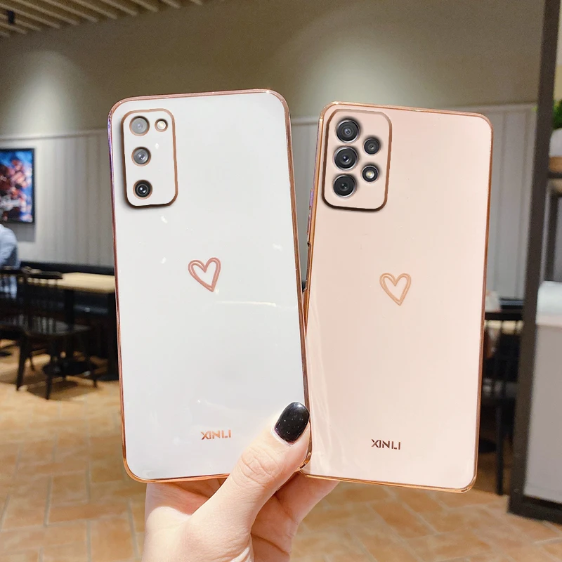 Plating Love Heart Phone Case For Samsung Galaxy A32 A52 A72 A22 A12 A51 A71 A53 A33 A73 4G 5G S21 S22 S20 Fe Plus Ultra Cover