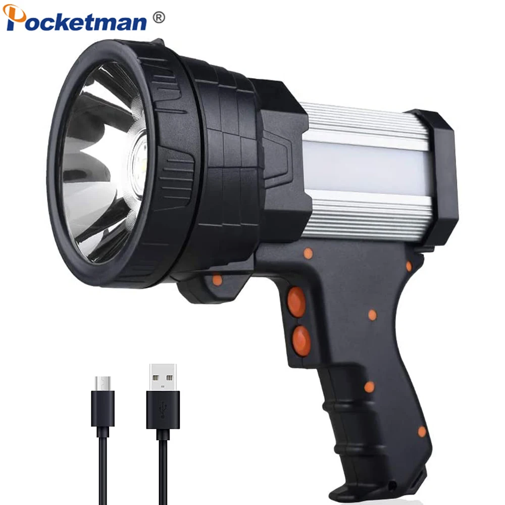 

Most Powerful LED Flashlight Torch USB Rechargeable Work Light 10000mAh Long Lasting Handheld Spotlight Searchlight