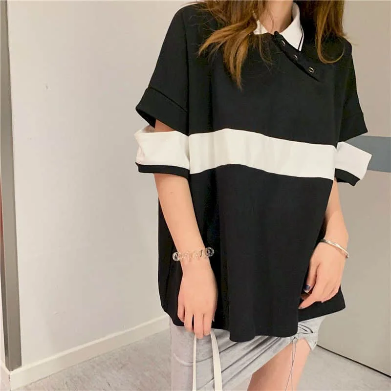 2024 Spring Summer Short Sleeve T-shirt Korean Loose Harajuku Vintage Gothic Punk Clothes Graphic Tee Top For Women Striped Goth