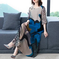 ZUOMAN Loose Print Mulberry Silk Maxi Dress Summer Vintage 4XL Plus Size Chiffon Dress Women Elegant Bodycon Party Vestidos