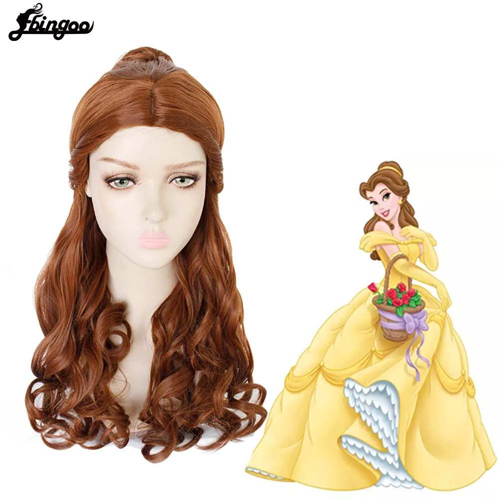 

Ebingoo Synthetic Wig Beauty And the Beast Belle Cosplay Wig Clip Ponytai+Natural Brown Long Body Wave Wig for Halloween Costume