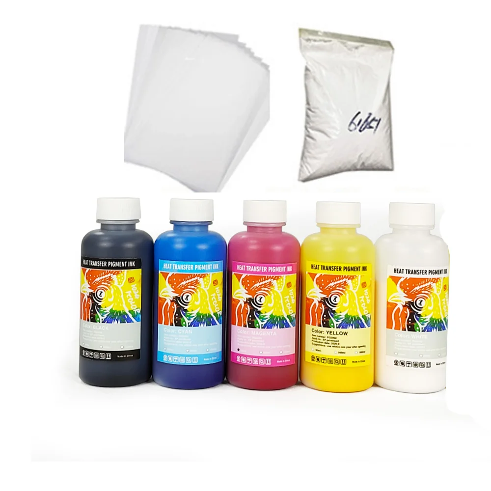 Combo set 500ml *5 DTF ink +300pcs PET FilmA3 +2kg Powder for DTF Tshirt garment textile hoodies  jean sweatshirt printer