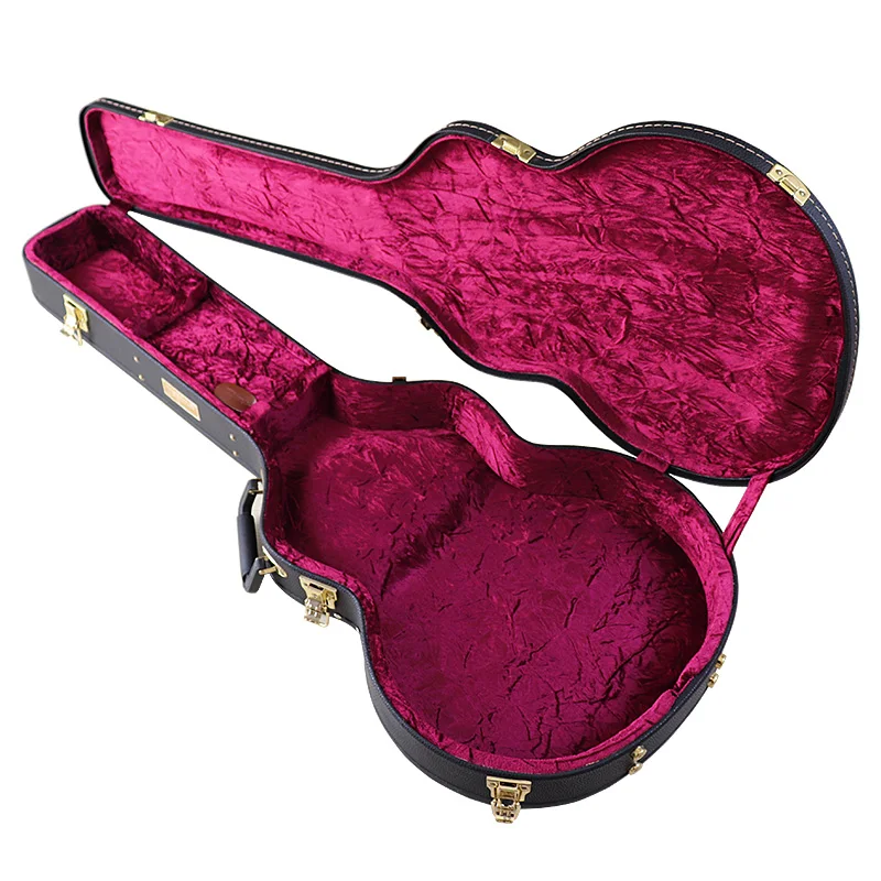 Black Superior PVC Leather Material Hardcase Leather Guitar Hard Case Wood Box Hard Box Guitar Case  Velvet with Foam Lining