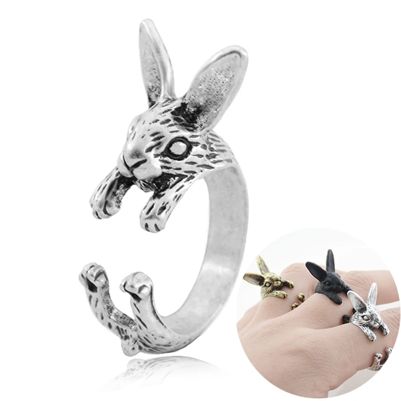 Punk Brass Knuckle Bunny Anel Rings For Women Boho Animal Anillos Rabbit Love Ring Men Jewelry Gifts for Moms Daughters Girls