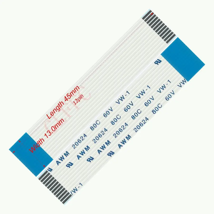 12pin 1.0pitch 45mm-200mm B-type Flexible Flat Cable FFC awm 20624 ROHS for TTL LCD DVD Computer