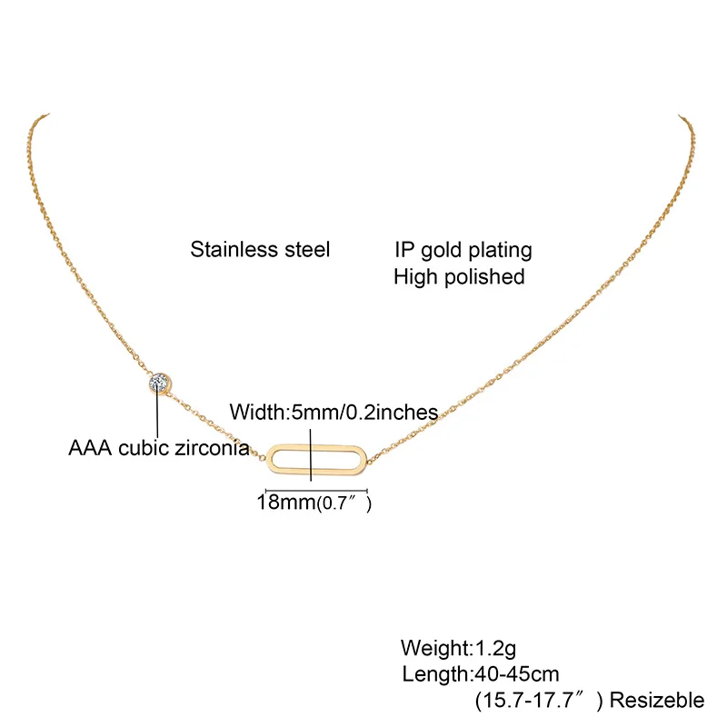 Thin Link Chain Necklace Carabiner Lock Pendant Cubic Zirconia One Stone Choker Necklace Women Valentine\'s Day Gift