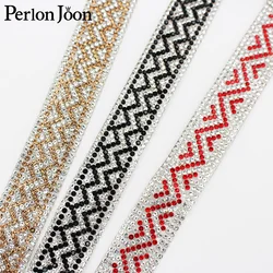 2cm width Two-color wave rhinestone trim strap hot fix color webbing Clothing bags shoes DIY decoration accessories TR129