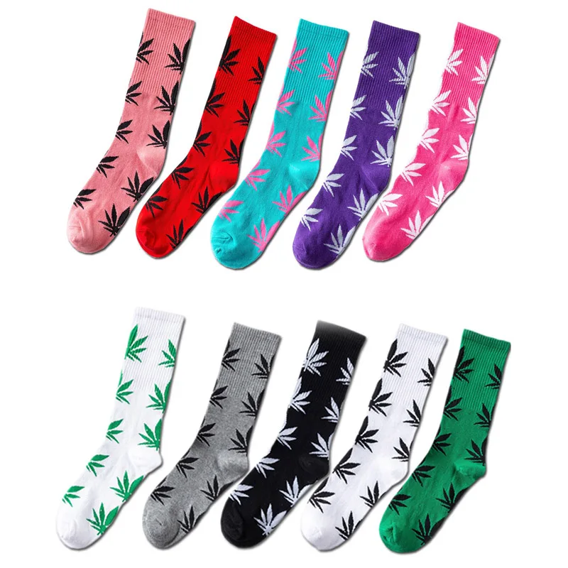 Cool Bamboo Summer Women Men\'s Funny Ankle Socks Hemp Meias Long Happy Maple Leaf sokken Cotton Weed Grass White Black Socken