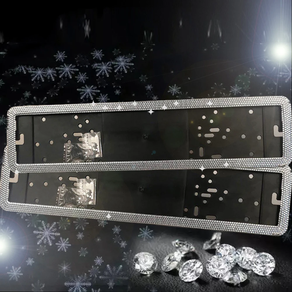 

2Pcs Crystal License Plate Frame Women Luxury Handcrafted Rhinestone Car Frame Plate with
