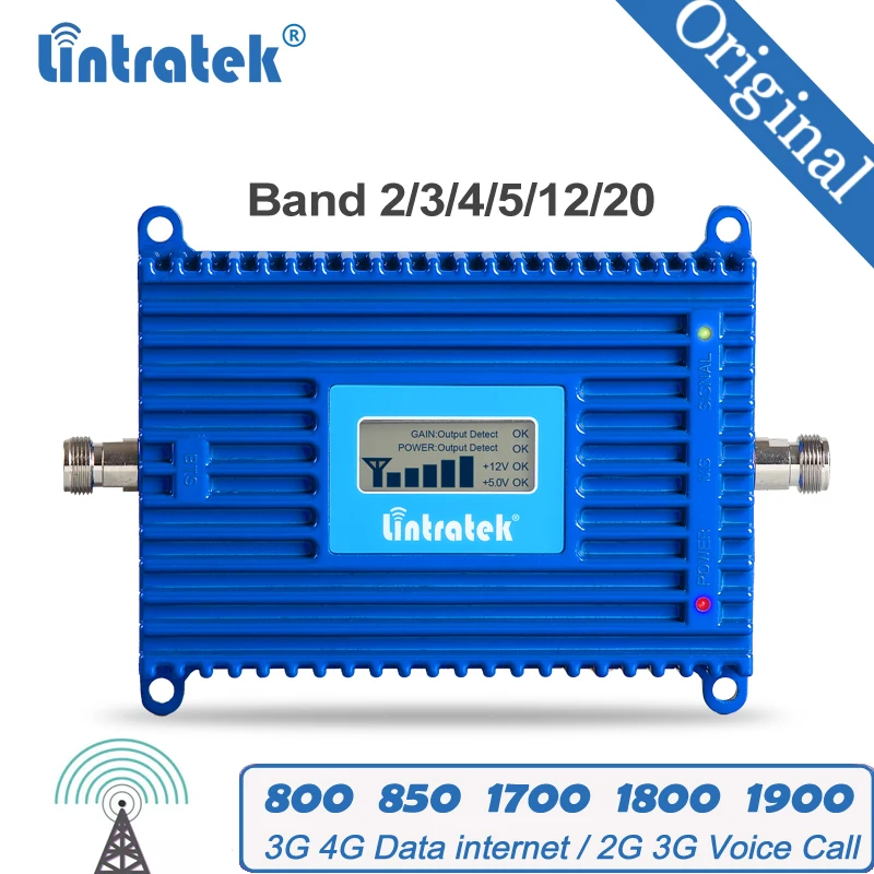 ALC Signal Booster Lintratek band1/2/3/4/5/20 Repeater 800 850 2100 1700 1900 1800MHz LTE GSM WCDMA Band 20 Mobile Amplifier