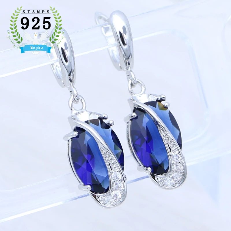 925 Sterling Silver New Woman Fashion Jewelry High Quality Blue Sapphire Crystal Zircon Hot Selling Earrings