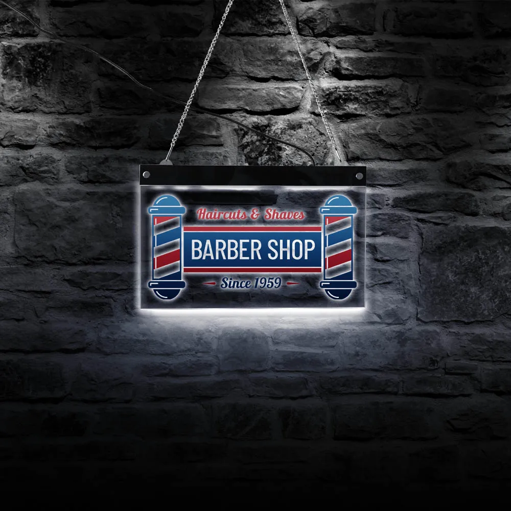 Haircuts & Shaves Barber Shop LED Electronic Lighted Display Opening Sign Hairdresser Hair Salon Acrylic Edge-lit Wall Light