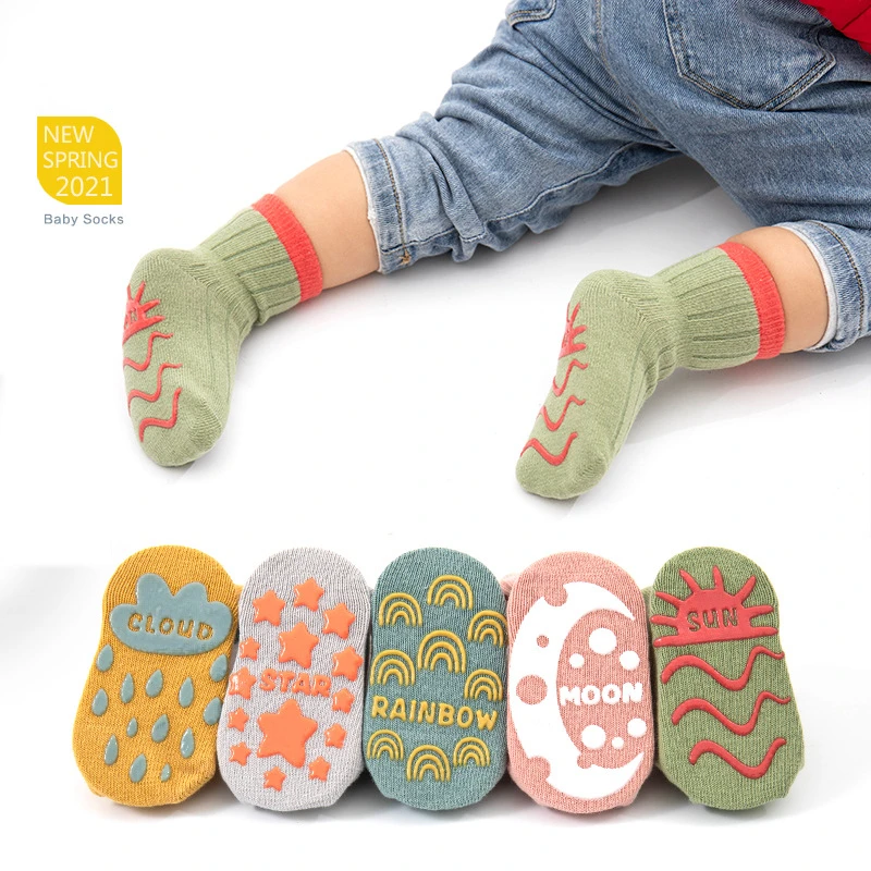 3 Pairs/lot Children\'s Socks Solid Striped Spring Boy Rubber Anti Slip Newborn Baby Floor Socks Cotton Infant Socks For Girls