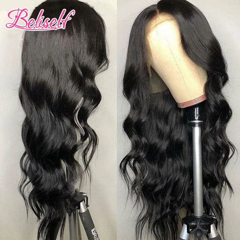 Rambut Beliself Wig Gelombang Tubuh Bagian T Brasil Wig Bagian Dalam 5 Inci Wig Renda 5X5X1 Wig Rambut Manusia Remy untuk Wanita Kulit Hitam