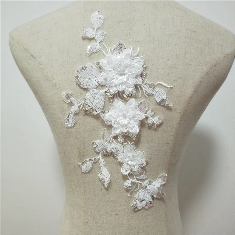 3D Flower Lace sequince big flowers  lace appliuque medallions laces motif   bridal dress lace