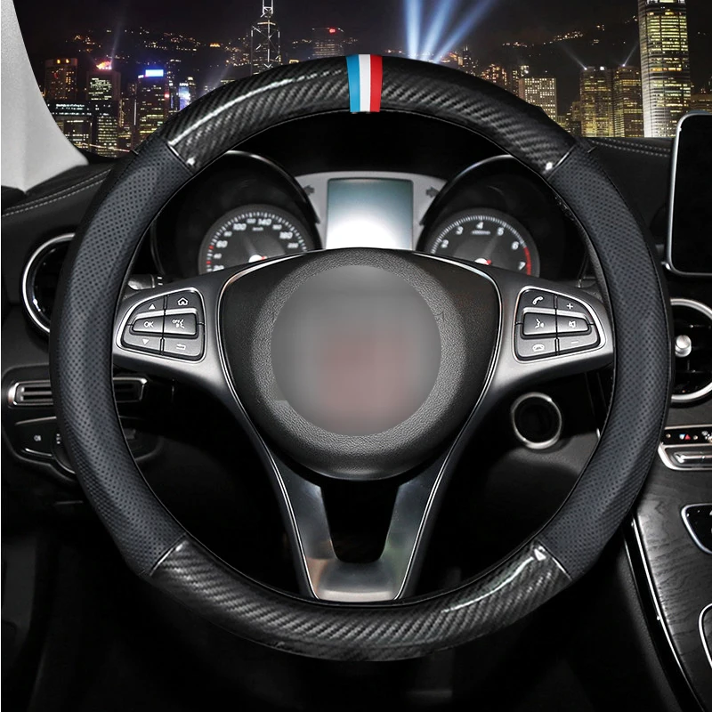 MIDOON Carbon Fiber Cow Leather Car Steering Wheel Cover For Mercedes Benz W204 W205 W210 W211 W212 W203 W176 CLA GLA SLC