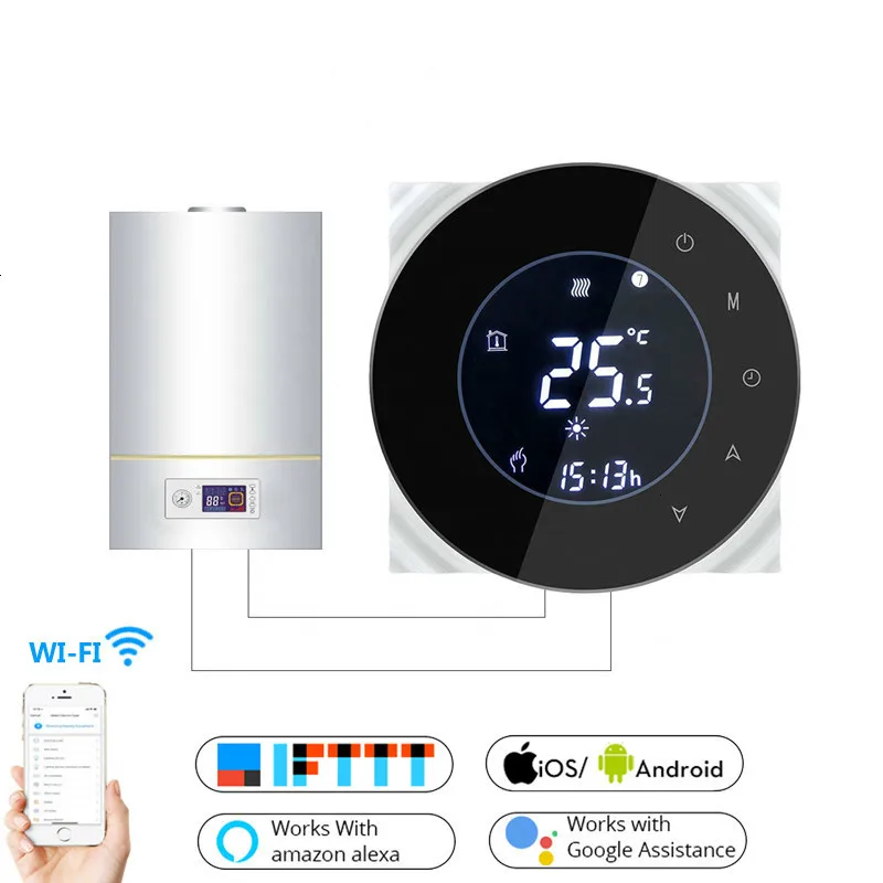 

Wifi Smart Water/Gas Boiler Thermostat Tuya Remote Control Backlight Weekly Programmable LCD Touch Screen Temperature Controller