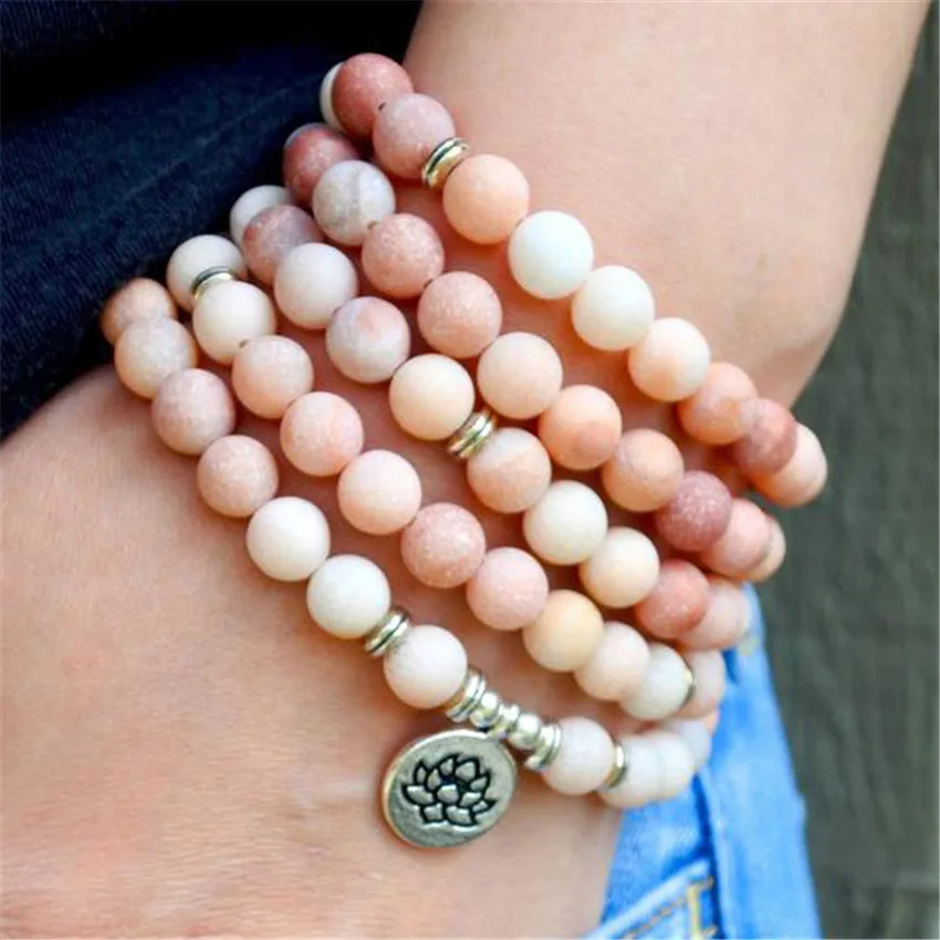 

8mm Rhodonite 108 Beads Handmade Pendant Necklace Bracelet Buddhism Chakra Meditation Tibetan Buddhist Japa Retro Prayer Men