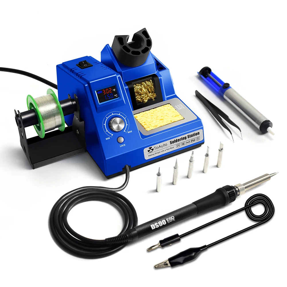 90W Soldering Iron Rework Station Anti-Static Design Auto Sleep F & °C Dual Digital Display Soldering Station Kit 5 Solder Tips