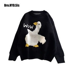 Fashion Women Jacquard Sweaters Cartoon Goose Design Winter Pullovers Men O-Neck Casual Harajuku Hiphop Tops Couple Clothes