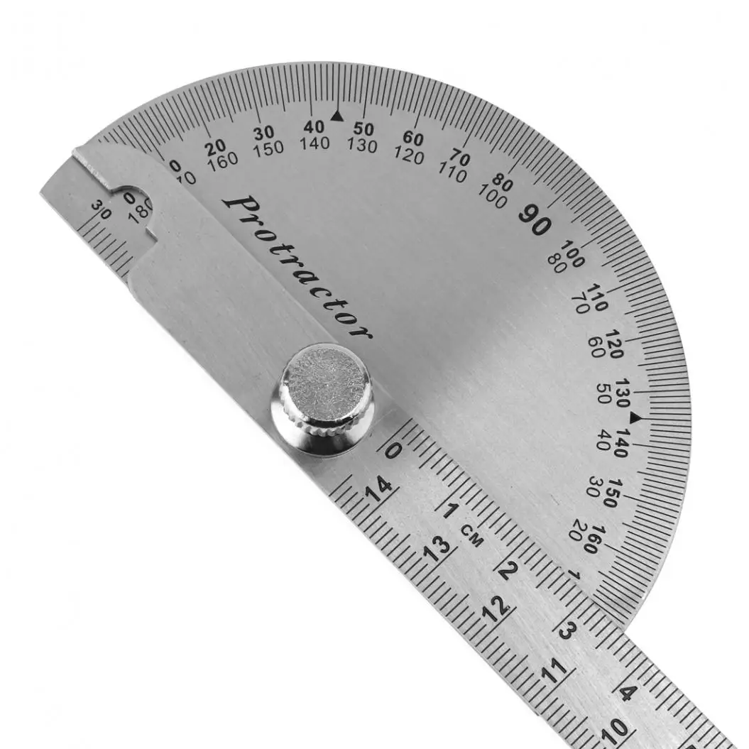 0 - 180 Degree Stainless Steel Adjustable Angle Ruler Tool with 145mm Round Head Rotary Protractor for Industrial Measurement