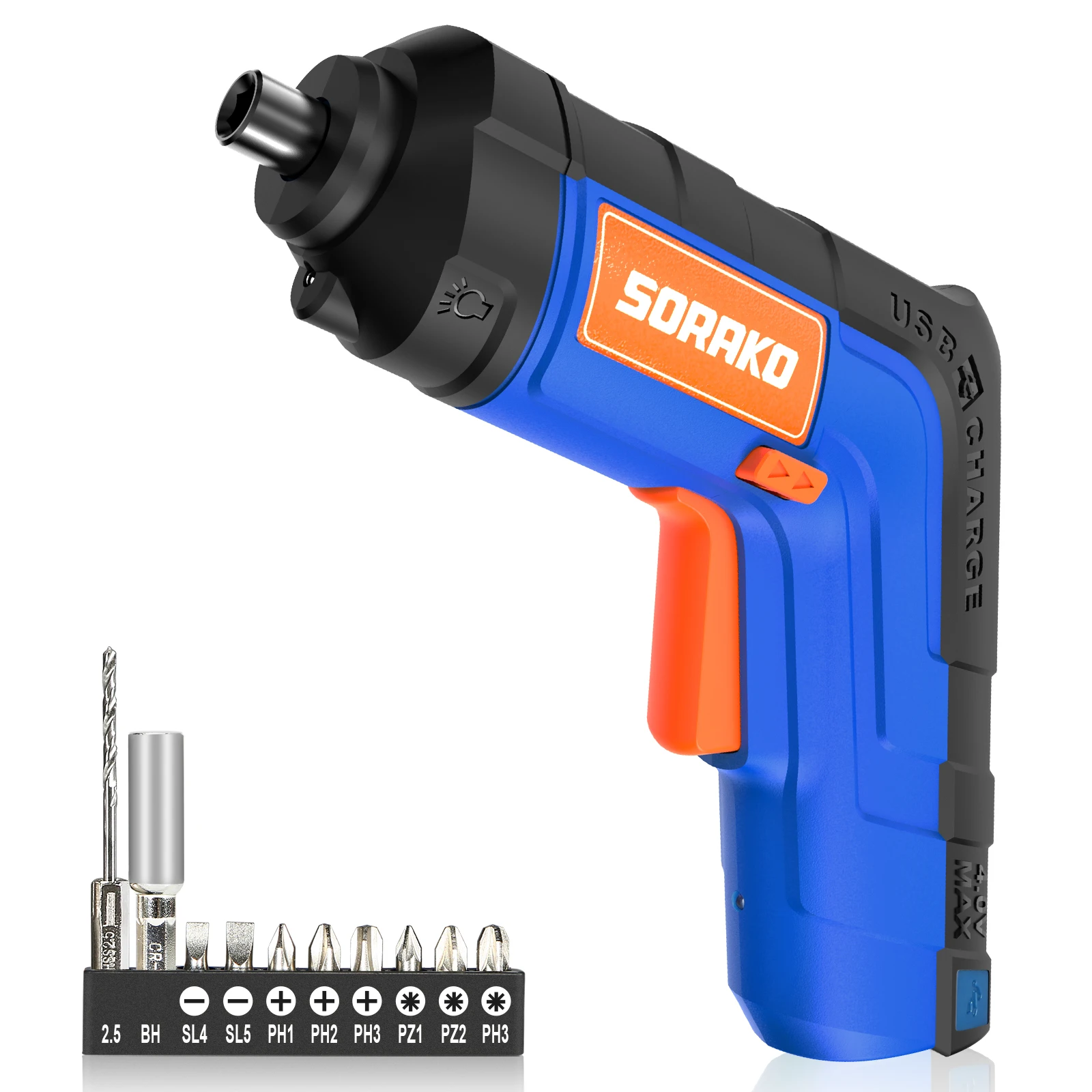 Chave de fenda elétrica, sorako 3.6v sem fio chave de fenda 6nm, conjunto de chave de fenda de energia recarregável, bateria de iões de lítio 2.0ah, luz led