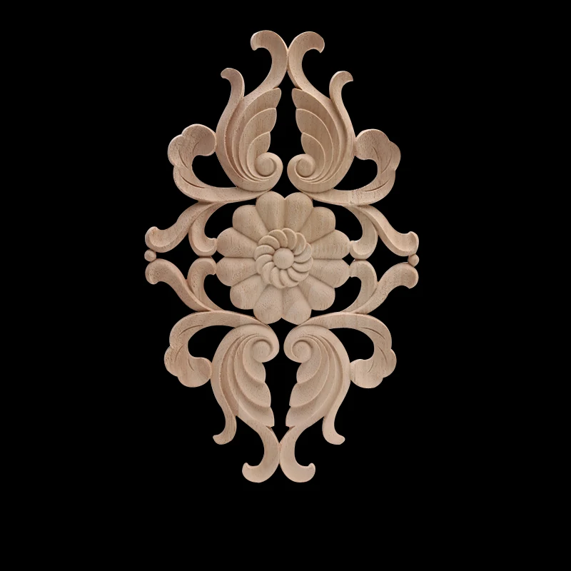 Antique European Decoration Retro Carved Ornamental Wood Applique Wood Decal Wood Craft Rubber Wood Walls Corner Leaves Corner