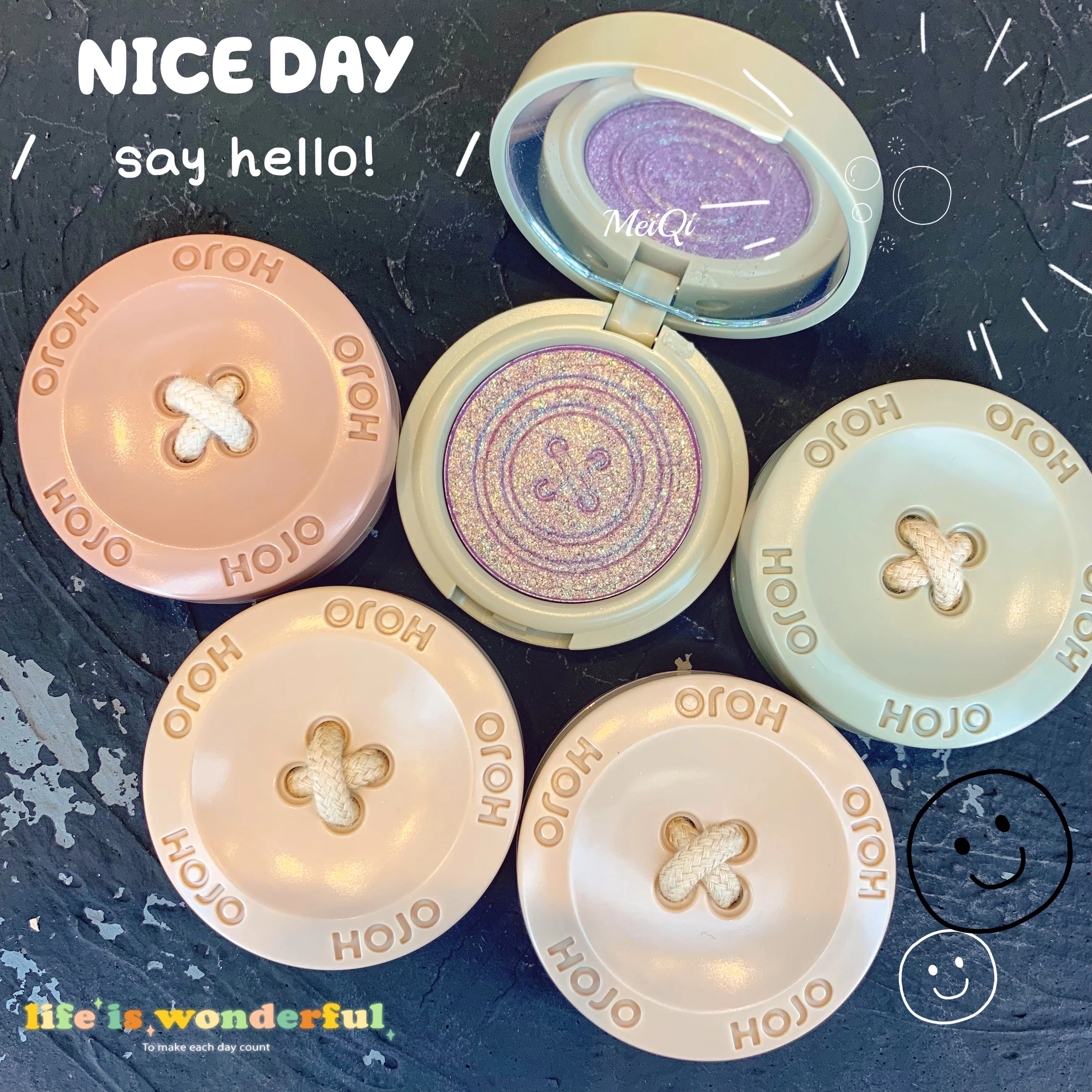 Cartoon Cute Button Eyeshadow Glitter Powder Pigment Metallic Shiny Eye Makeup Waterproof Shimmer Single Eye Shadow Cosmetics