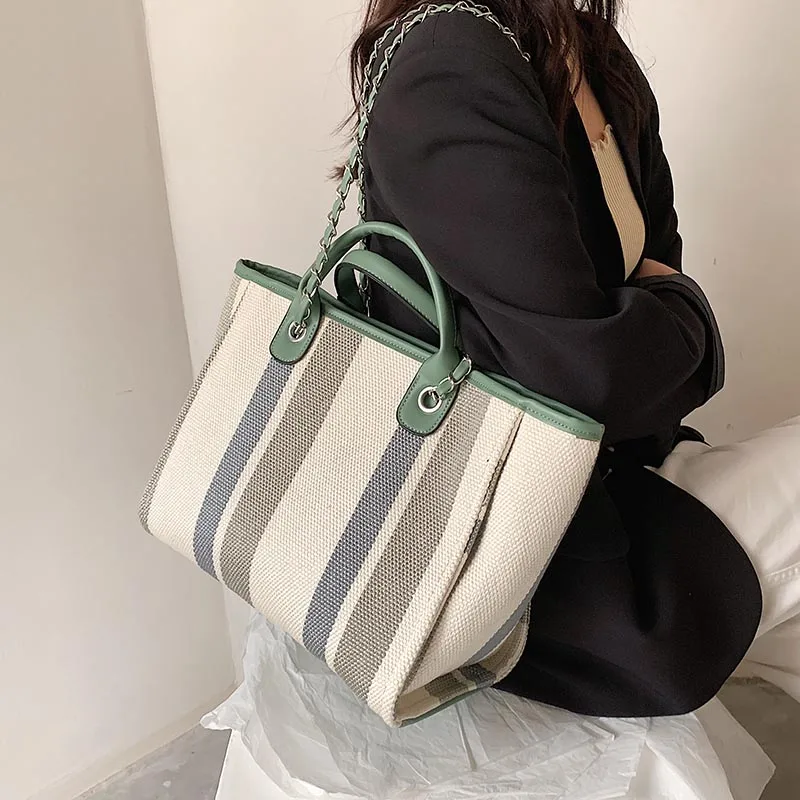 Luxury Women Canvas Handbags Shoulder Bags Designer Large Capacity Ladies Tote Bags High Quality Female Chain Big Messenger Bag