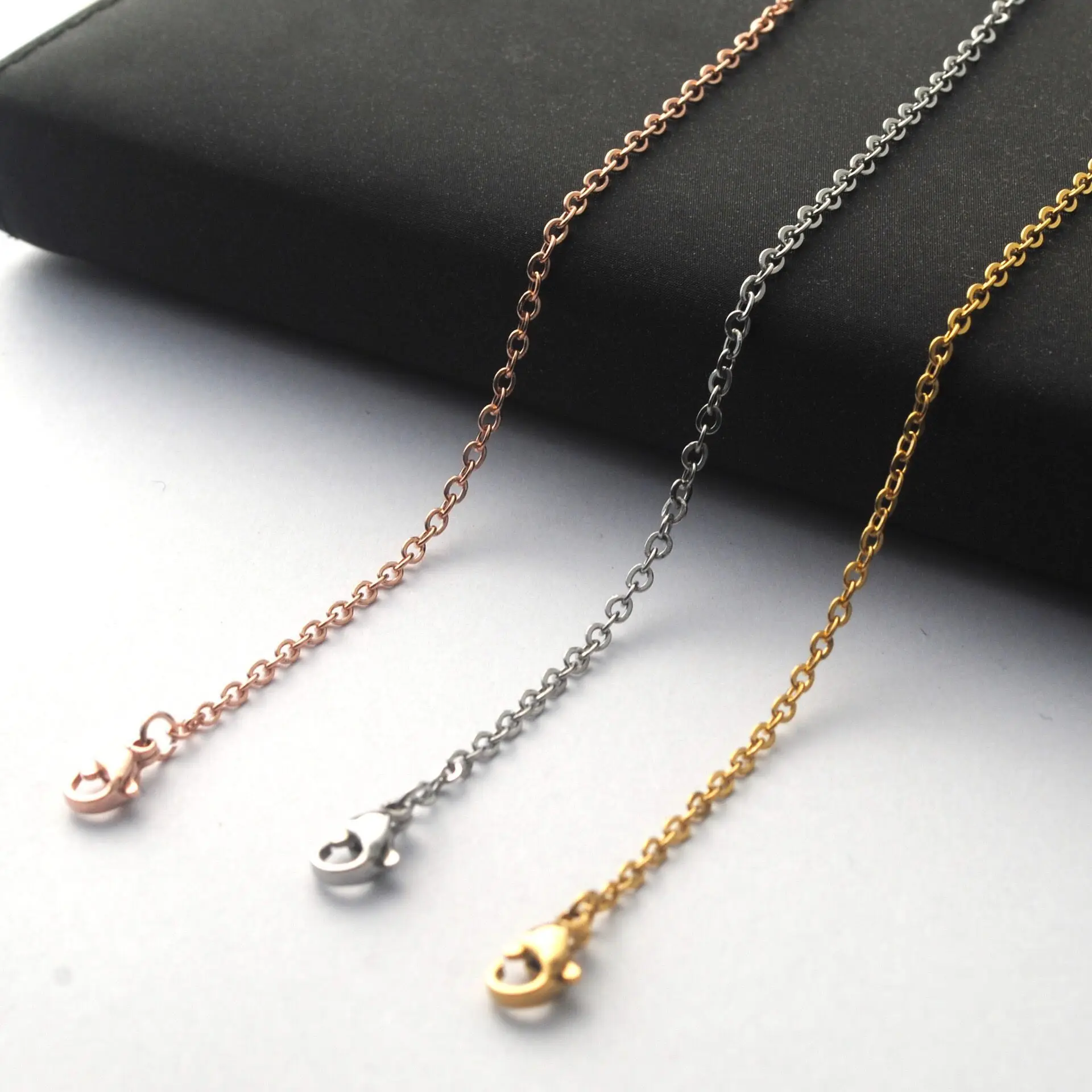 Wholesale Jewelry -- (50 cm x2 mm )Titanium steel Small O Chain Necklaces for Women Men No Fade Gold / White