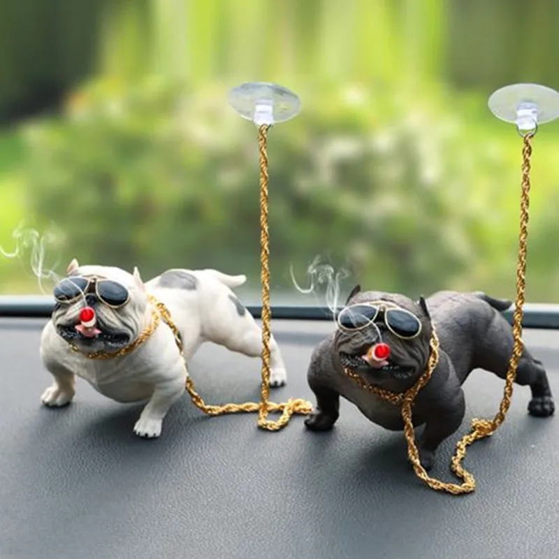 Simulated Bully Pitbull Dog Dolls Car Ornaments Super Cool Car Dashboard Decoration Ornament With Anti-slip Mat Resin Toys Gifts