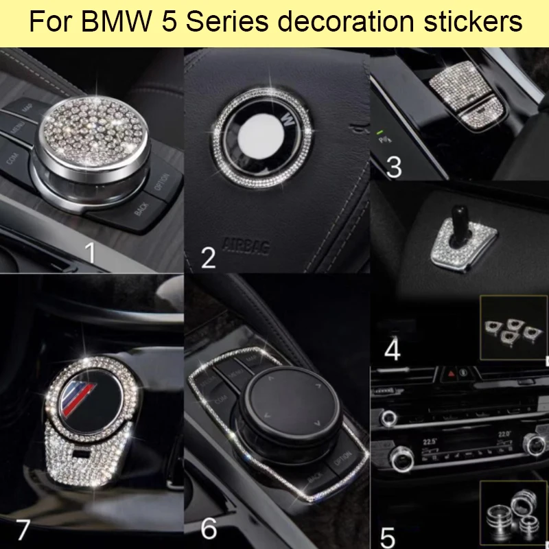 Car Interior Crystal Multimedia Buttons Cover Accessories For BMW 5 Series E34 E39 E60/E61 F10 528 530li Auto Accessories sticke