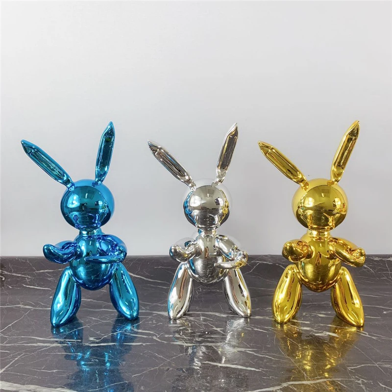 

balloon rabbit sculpture creative electroplating silver rabbit home decoration art and craft garden decoration creative statue