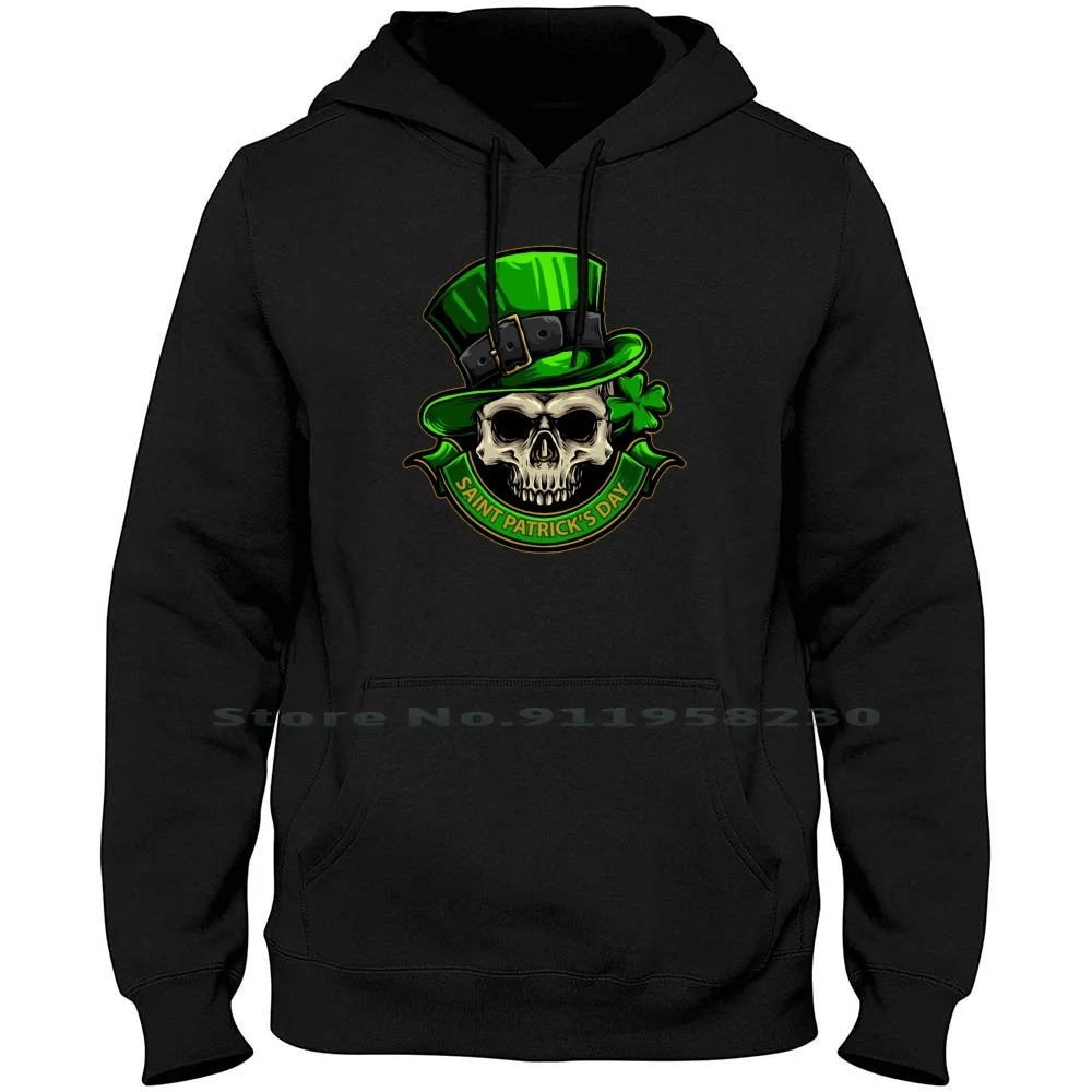 

Skull With Green Hat And Four Leaf Clover For Day Hoodie Sweater Cotton Patrick Cartoon Clover Trick Comic Green Skull Movie