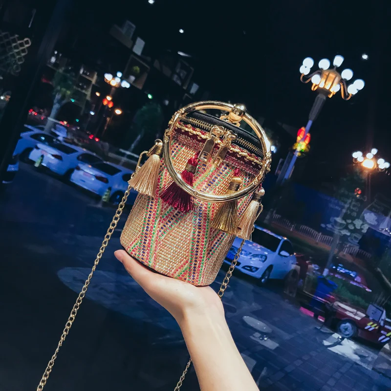 

Women's Bags Shoulder Beige Mini Beach Bucket Braided Straw Summer Vintage Large Handbags Crossbody Bags Shopper Bag New 2021