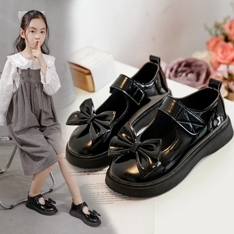 

Black Children Shoes Girls Princess Shoes Kids Students Leather Shoes For Wedding Party Performance Chaussure Fille 3 4 5 6-12T