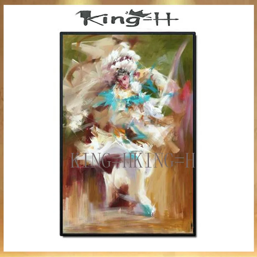 

Free shipping artist hand-painted singing opera dance oil paintings on canvas decorated with ornate Chinese characters