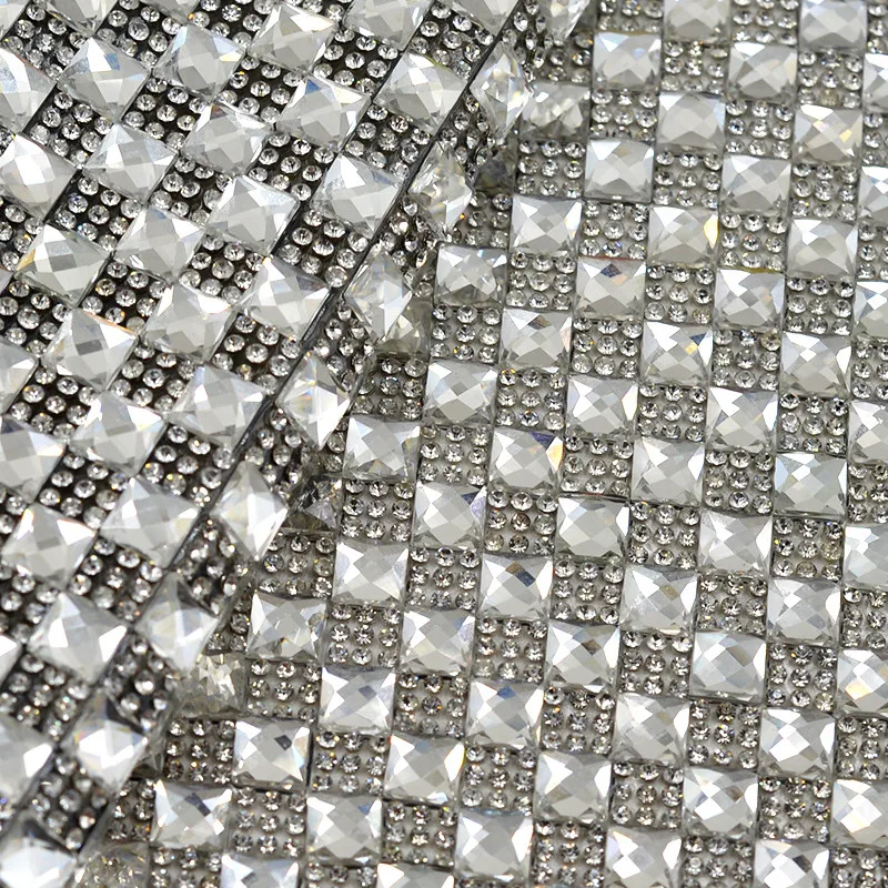 JUNAO 24*40 cm Quadrato di Vetro Strass Maglia Trim Hotfix Vetro Diamante Tessuto Applicazione di Cristallo per Scarpe Da Vestito Decorazione