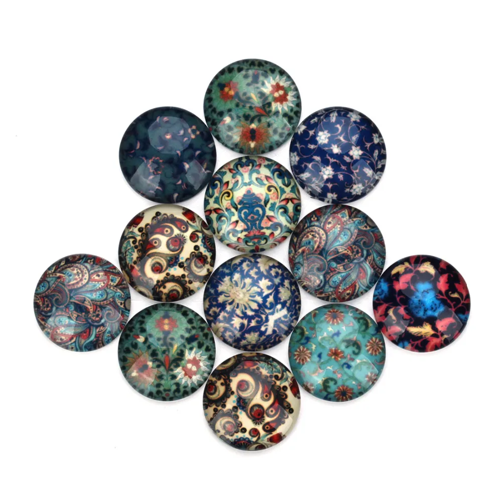 20pcs DIY Handmade Mix Round Dome Flower Photo Glass Cabochons 10/12/14/18/20/25/30/35mm For Necklace Earring Pendants Making