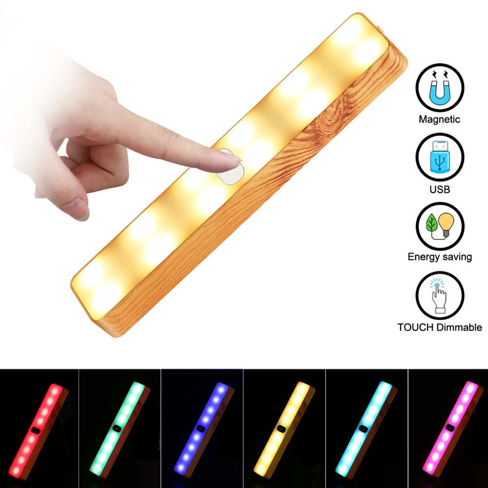 Dimmable Touch Switch LED Night Lamp With USB Rechargeable Battery Strong Magnet Creative Wooden 3W RGB LED Wall Light