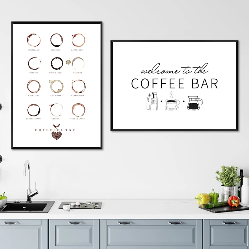 Coffee Poster Art Prints Kitchen Wall Decor , Cafe Shop Signs Canvas Painting Modern Minimalist Wall Art Pictures Decoration