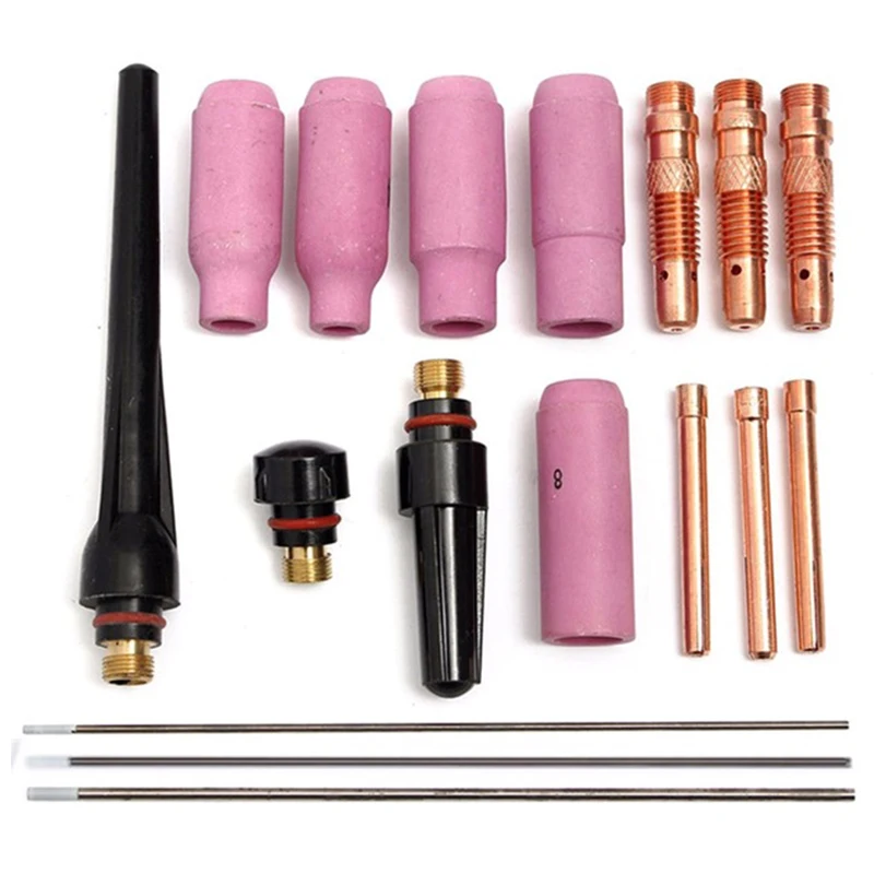 Baru 17Pcs Tukang Las Las Tig Piala Collet Tubuh Nozzle Kit Tungsten Elektroda untuk Wp-17/18/26 Tig Welding torch