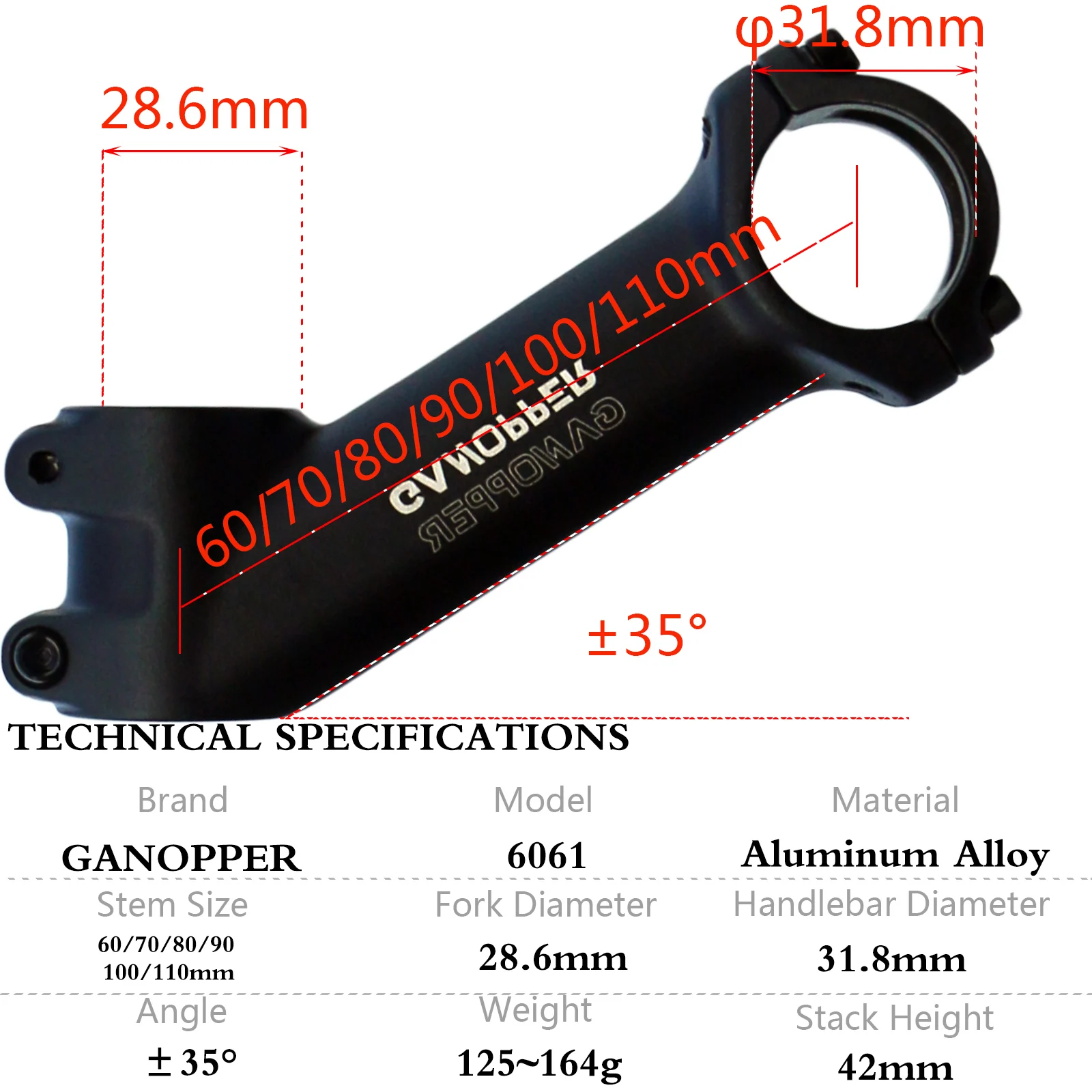 17 25 35 Degree Mountain Bike Handlebar Stem 31.8 Riser MTB Road Bicycle Stem 31.8MM 60/70/80/90/100/110 mm Handle bar Shim