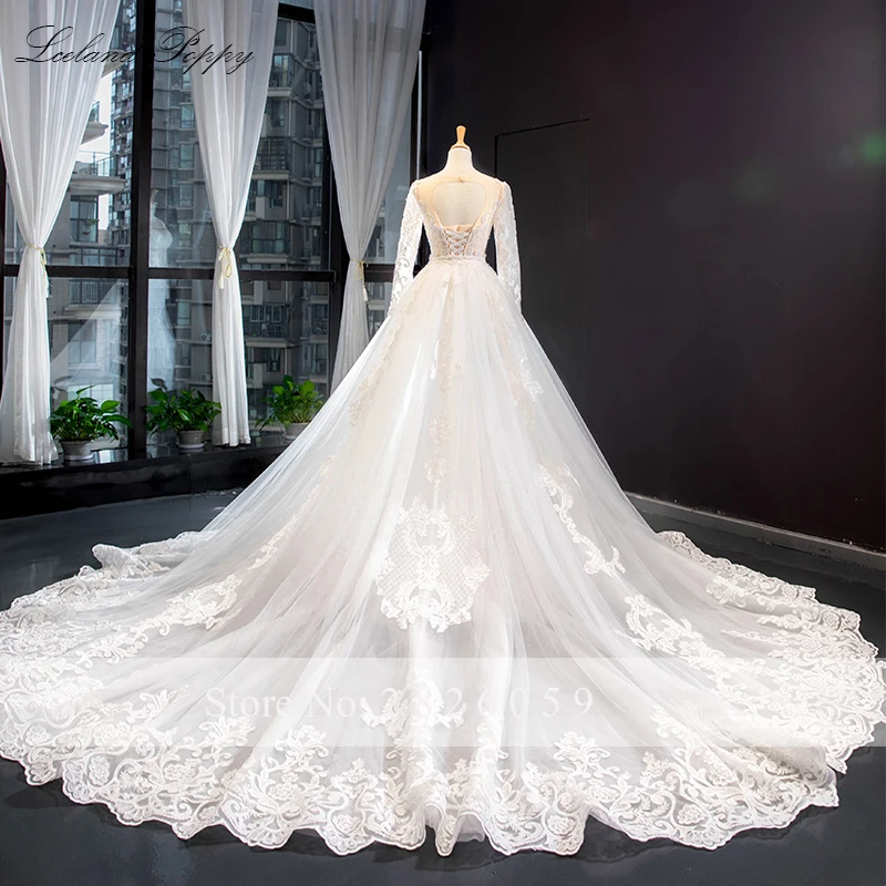 Lceland papavero foto reali scollo tondo pizzo sirena abiti da sposa maniche lunghe illusione abito da sposa con treno staccabile